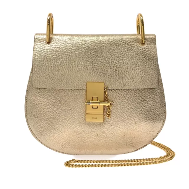 Auth Chloe Drew Shoulder Bag Gold Leather Shoulder Bag