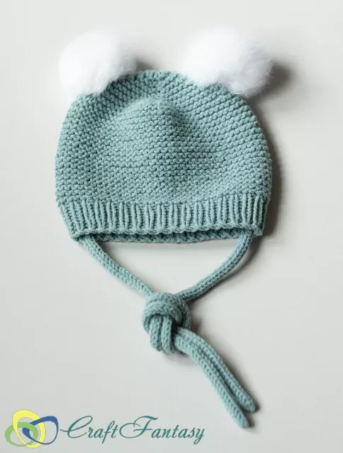 Chapeau bébé mélange coton tricoté à la main avec pom pom pom taille 0-12 mois sur commande