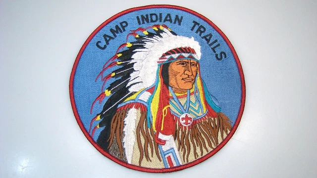 Vintage 7" Jacket Patch Boy Scout Camp Indian Trails Embroidered