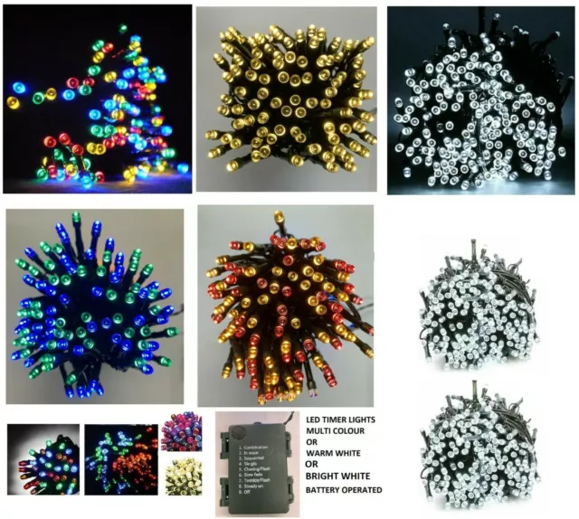 Battery Operated Led Xmas Christmas Fairy Lights Tree Timer Indoor Outdoor Party