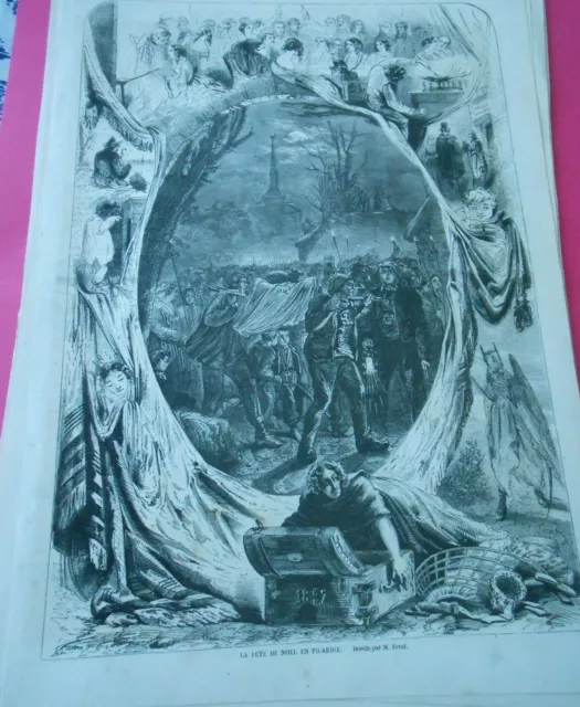 1857 engraving - Christmas party in Picardy