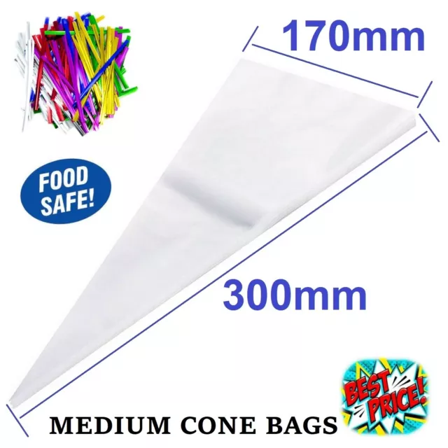 Clear Cellophane Cello Cone Sweet Bags Candy Kid Party Favour Gift Treats Twists