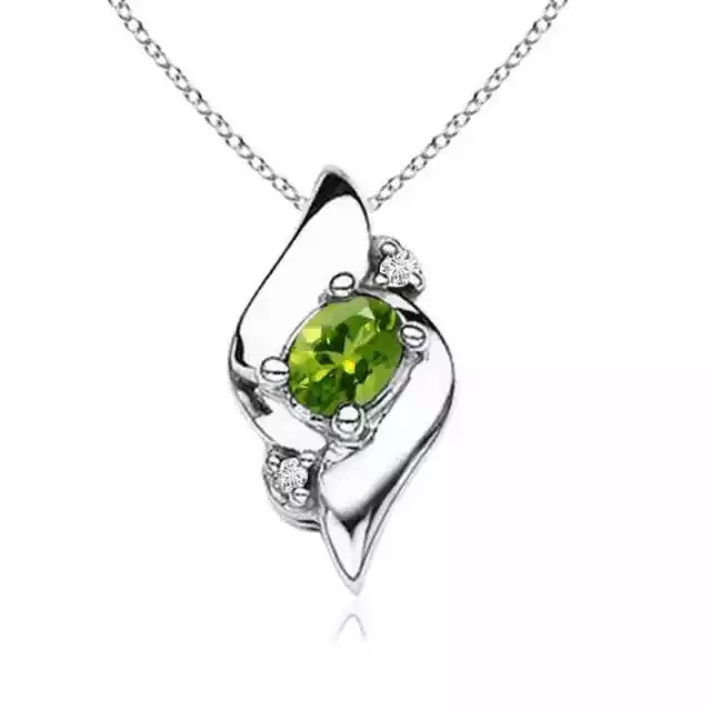 Angara 4x3 mm natürliche Peridot und Diamant Anhänger Halskette in Silber für Frauen