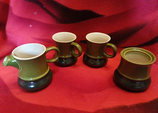 GERZ * Zuckerdose + Milchkännchen + 2 Tasse * Steingut *1860-1960 + kleine Vase