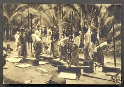 Rice Pounding Dayak Women Borneo Indonesia stamp 1945