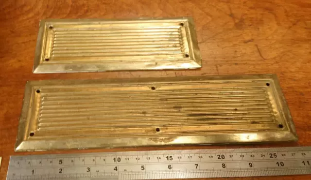 Pair Of Victorian Brass Ribbed Door Finger Push Plates - Old Reclaimed (234)