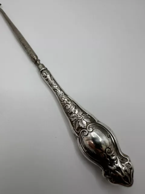 Antique Ornate Sterling Silver Button Hook/ Corset Thightener 7.75” 2