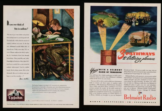 Upjohn Pharmaceuticals Belmont Radio 1944 Time Magazine Full Page Print Ad Vinta
