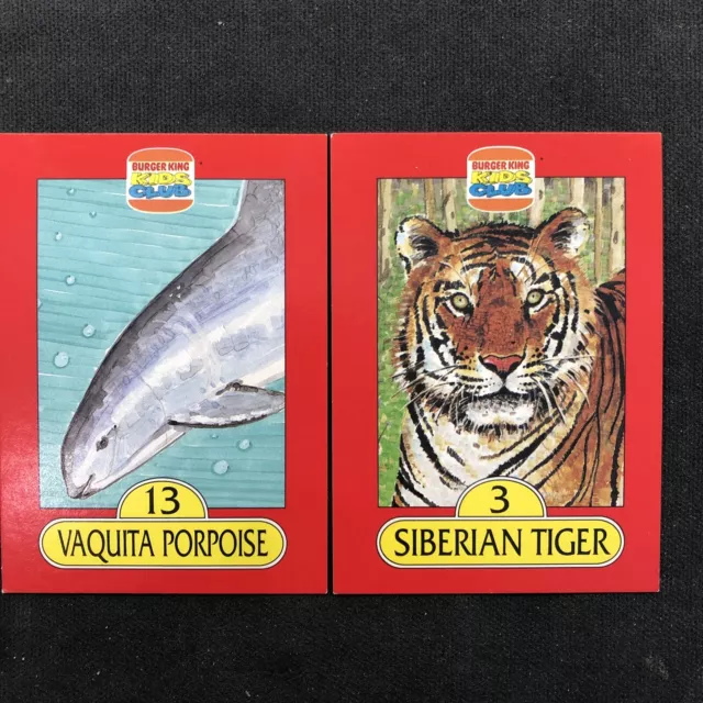 Burger King Kids Club 1993 Save The Animals Cards - 3 Tiger & 13 Porpoise