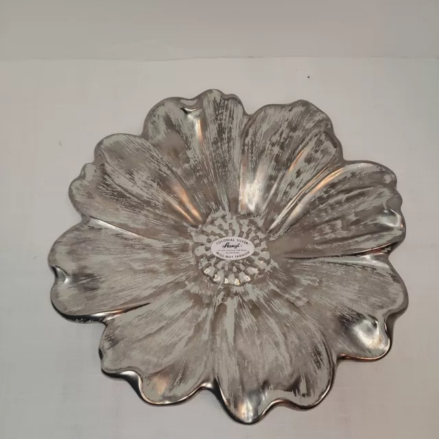 Vtg Stangl Colonial Silver Patina Flower Shape Plate Dish Tray 3859 Pottery NWT