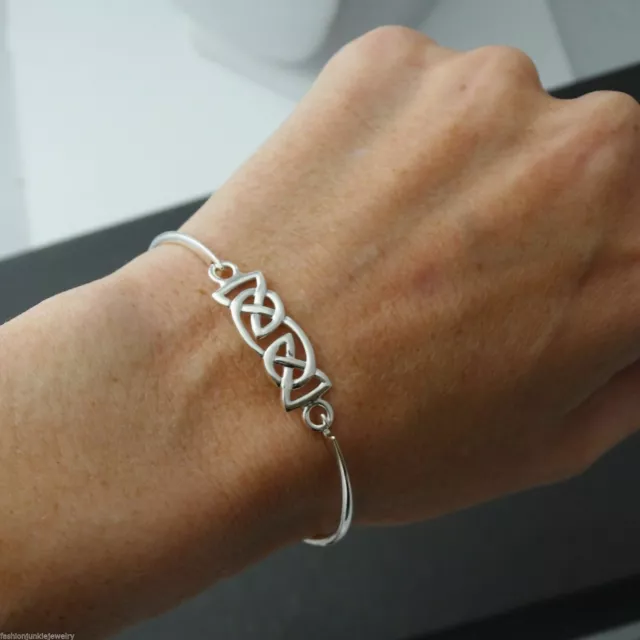 Celtic Knot Trinity Bangle Bracelet - 925 Sterling Silver - Celtic Irish Cuff