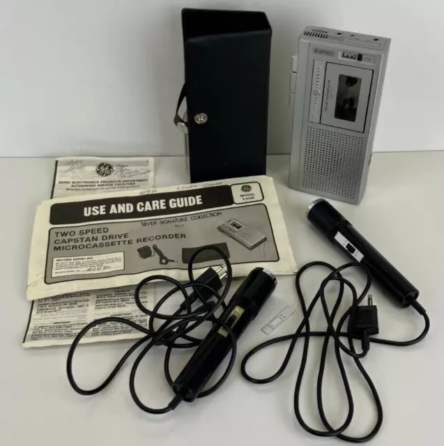 GE General Electric 3-5340A Microcassette Voice Recorder & Microphones - TESTED