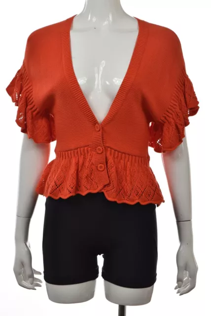 Nanette Lepore Womens Sweater SZ S Orange Cardigan Cotton Knit Shirt Top