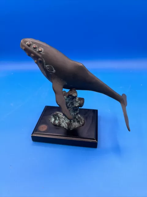 SPI San Pacific Int'l San Francisco 7" Brass Whale Statue on Wood Base