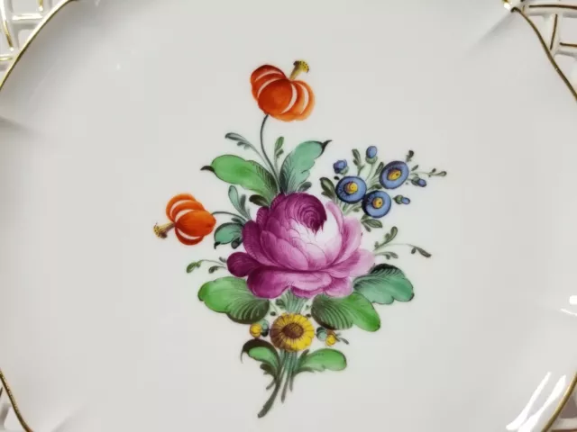 Antique Nymphenburg Reticulated Plate 10.25" HP Dresden Flowers VGC 2