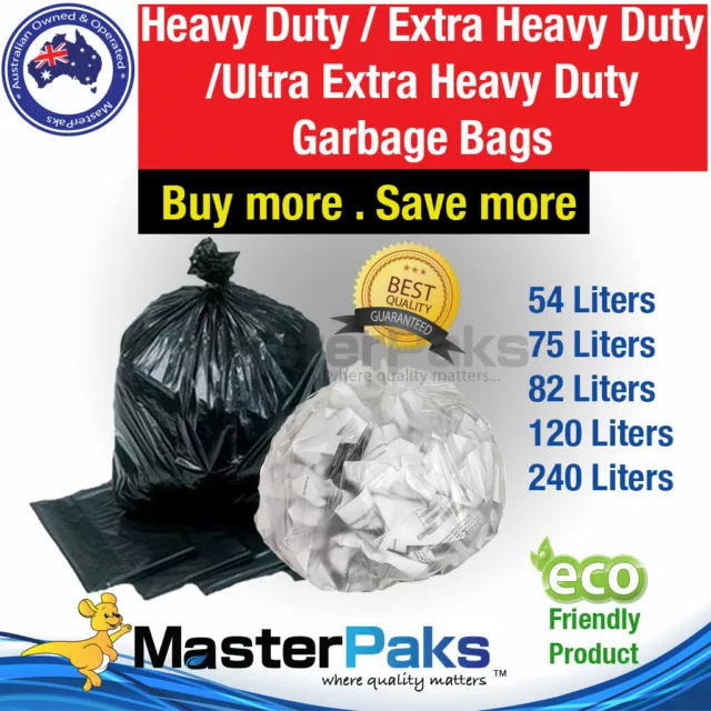 Garbage Bags Black/Clear Heavy Duty Premium Home Industrial (54L,82L,120L,240L)