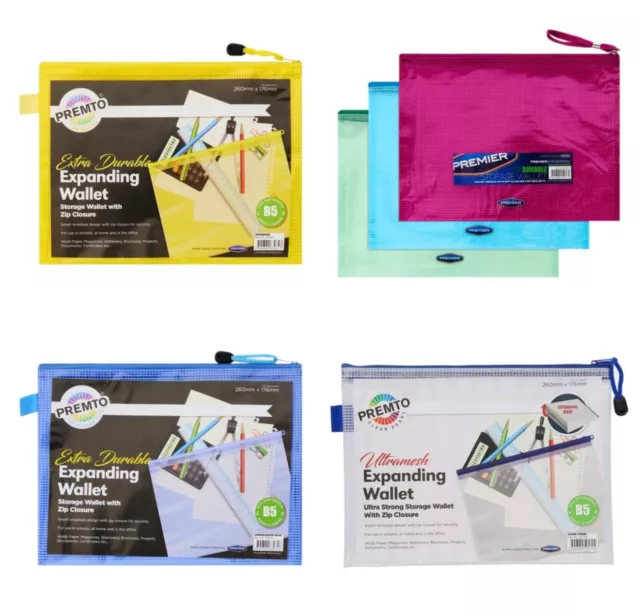 B5 Document Storage File Folder Plastic Mesh Wallet Zip Bag School Office Bag UK
