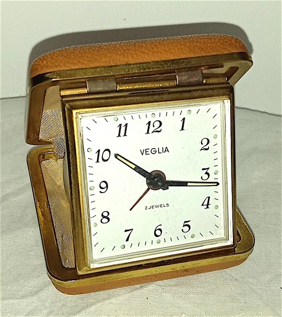 VEGLIA 2 JEWELS 60s travel alarm clock pocket  sveglia orologio viaggio beige