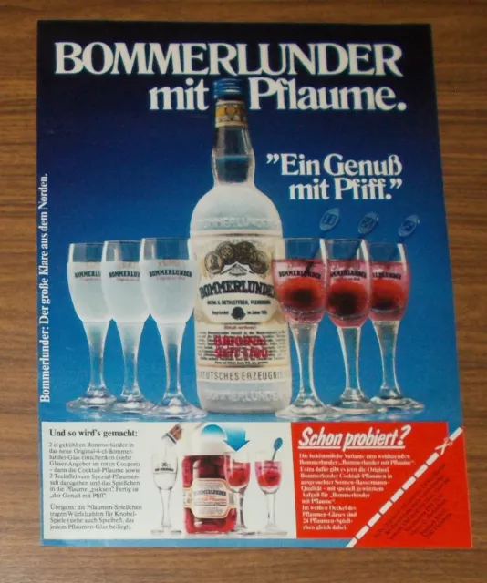 Seltene Werbung BOMMERLUNDER mit Pflaume - Ein Genuß mit Pfiff 1980