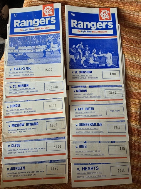 12 X RANGERS Home Programmes From Season 1970-71 some writing L11 £13. ...