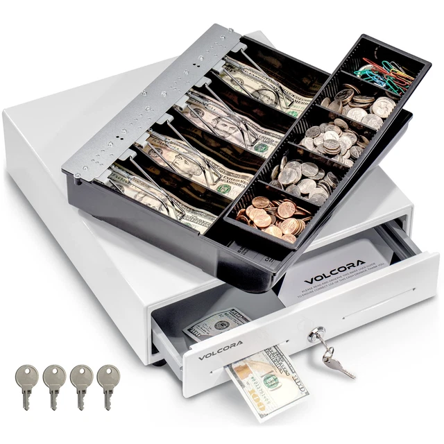 13" Cash Register Drawer of Sale (POS) System with Removable 2 Tier Cash Tray