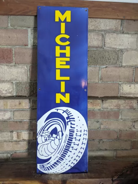 Large Vintage Michelin Tires Porcelain Sign Advertising Tire Sign 11" X 36"