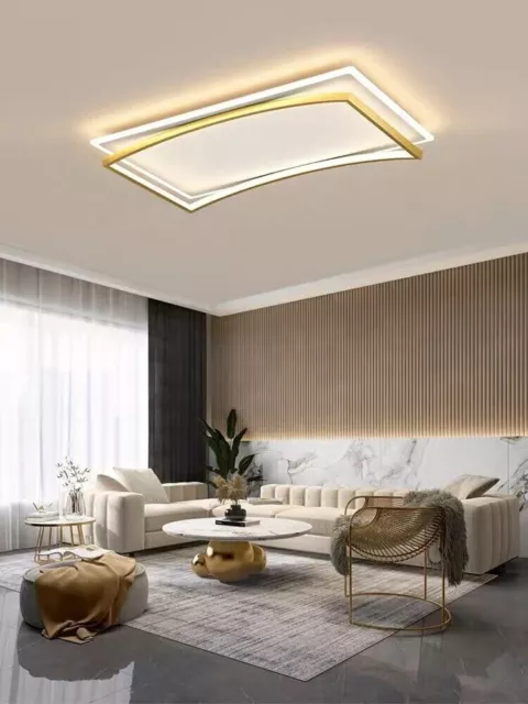 Lampadario Plafoniera LED Oro soffitto a sospensione moderno rettangolare 108W