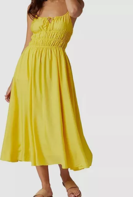 $328 Joie Women's Yellow Elena Sleeveless Silk Blend Midi Dress Size X-Small