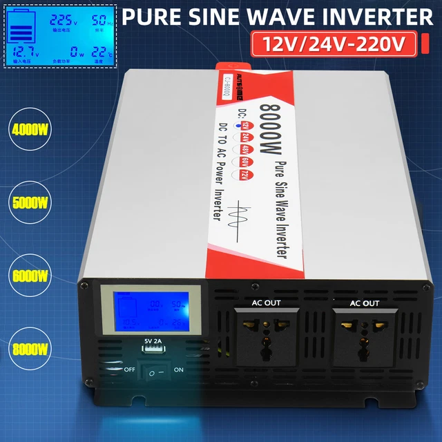 PURE SINE WAVE Power Inverter 12V 24V 48V 60V 72V to 240V 5000W 6000W ...