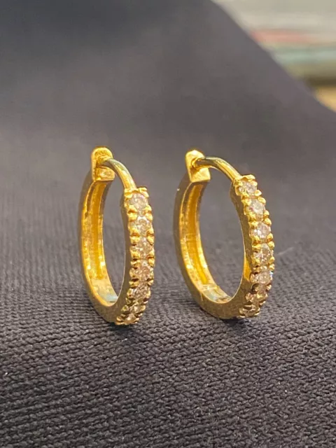 0,24 Cts Tondo Brillante Taglio Diamanti Petite Cerchio Orecchini In 750 18K Oro