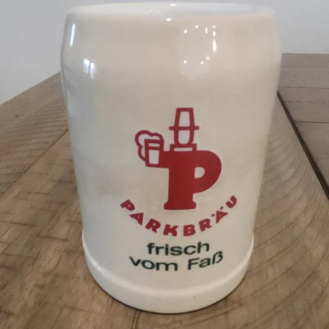 Vintage Parkbrau Frisch Vom Fab Stoneware Beer Tankard .05L