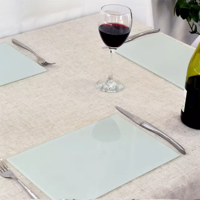 6x Glass Placemats Set Dinner Table Place Mats, White, 30 x 20 cm 2