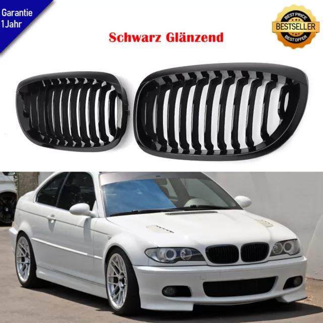 2x Kühlergrill für BMW E46 Coupe Cabrio 03-07 Nieren Rechts+Links Glänz schwarz