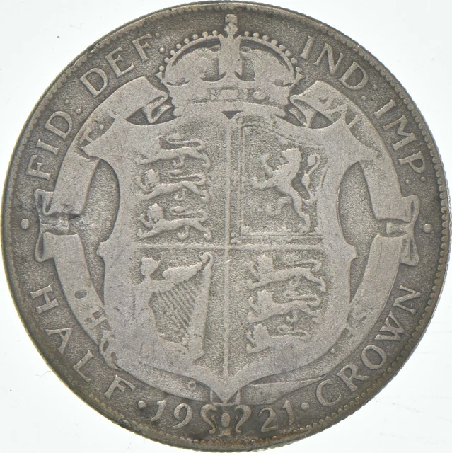SILVER - WORLD Coin - 1921 Great Britain 1/2 Crown - World Silver Coin *796