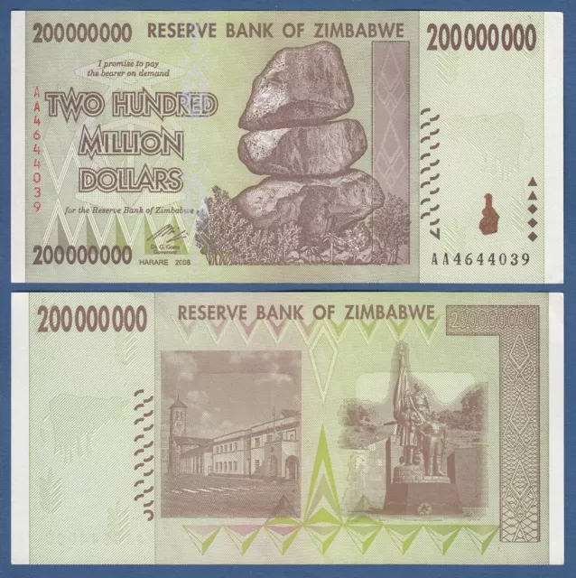 SIMBABWE / ZIMBABWE 200.000.000 Dollars 2008  aUNC P.81