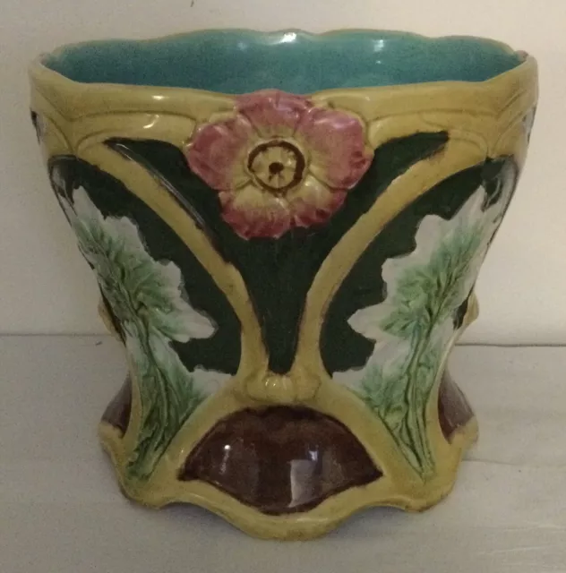 Cache Pot Barbotine Décor Floral  Marqué 374 Onnaing ? Vers 1900
