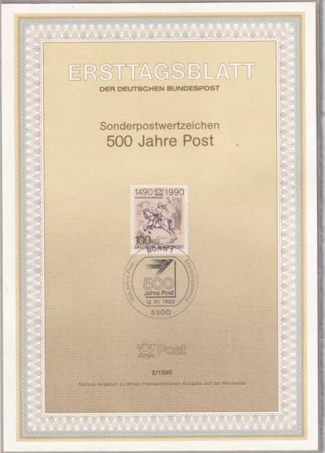 Ersttagsblatt ETB 2/1990 - "500 Jahre Post" - Stempel Bonn - Marke Bundespost