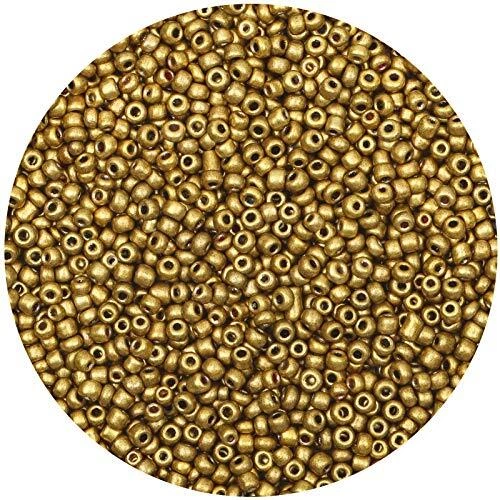 Yholin 1000pcs Glass Seed Beads Bulk,6/0 Craft 4mm Matte Metallic Green Gold