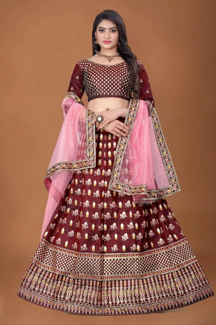 Embroidery Letest Designer Satin Work Lehenga Choli Wedding Wear For Women Gift