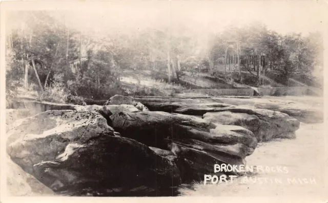 J71/ Port Austin Michigan RPPC Postcard c1930s Broken Rocks Geology  285