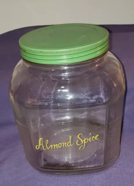Vtg Country Store Hoosier Cabinet Glass Herb Spice Tea Storage Large Jar W/Lid 5