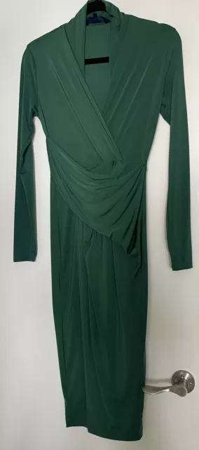 Rachel Roy Women’s Green Long Sleeve MIDI Faux Wrap Dress  Sz S