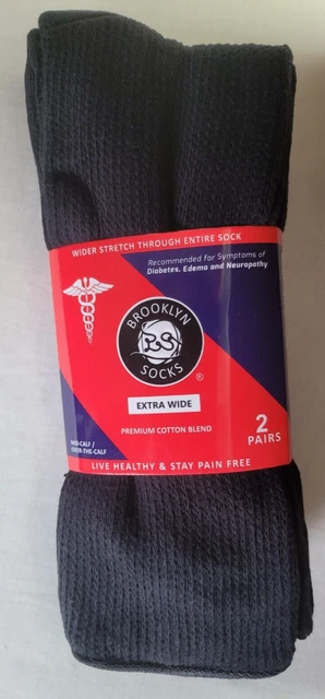 Brooklyn Diabetic Socks 2 Pack 10-16 L XL Black Extra Wide Mid Over Calf Cotton Brooklyn Diabetic Socks 2 Pack 10-16 L XL Black Extra Wide Mid Over Calf Cotton