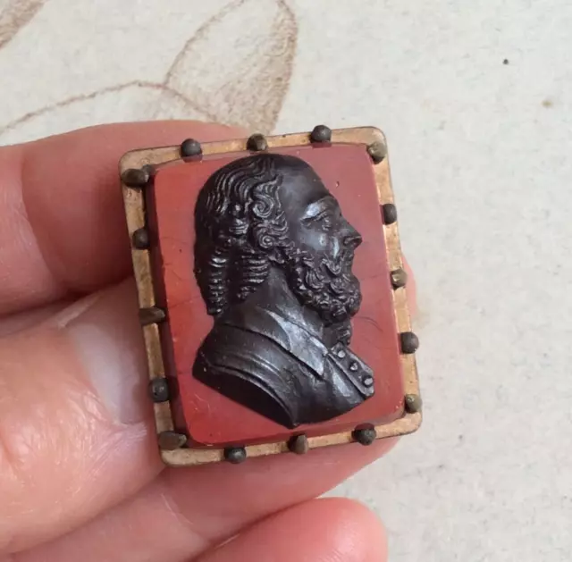 Ancien Camée Portrait d'Homme Monté en Bouton de Manchette XIXè
