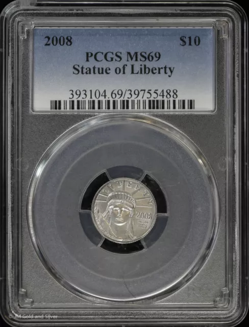 2008 $10 1/10 oz Platinum Eagle PCGS MS 69 | Pt Statue of Liberty Uncirculated