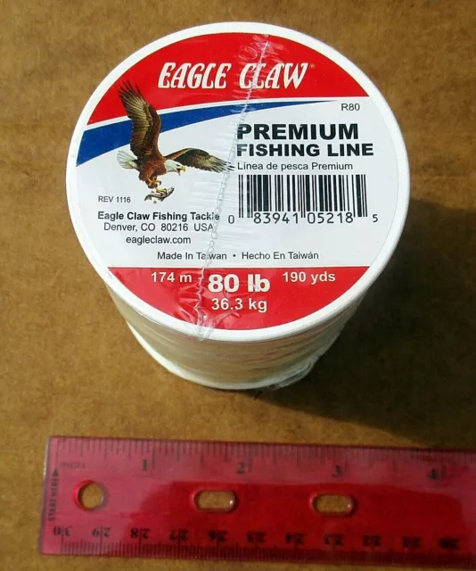 CLEAR MONO PREMIUM Eagle Claw Fishing Line 80 Pound Test 190 yds Shark  Tarpon $12.95 - PicClick