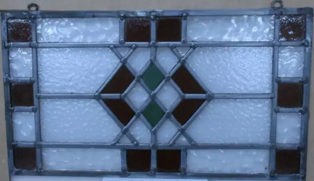 OLD ENGLISH STAINED GLASS WINDOW Unframed w Hooks Pretty Geometric 17" x 10"