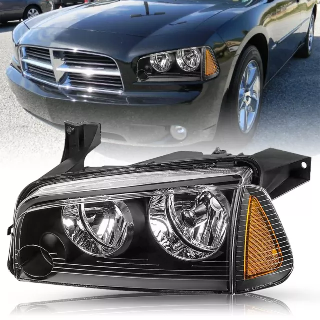 For 06-10 Dodge Charger Headlight Factory Style Black Left Driver Side Headlamp