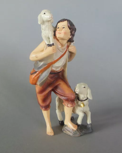 Hirte (12,5 cm hoch) mit Schaf und Lamm für Krippenfiguren Größe 13cm - 14cm K12