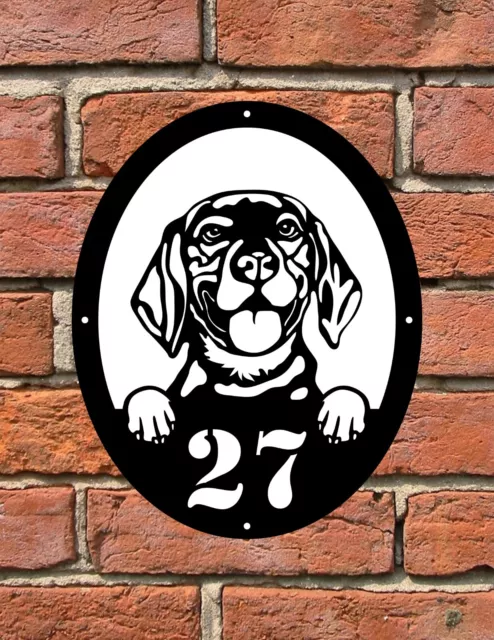 Letrero de placa de número de puerta personalizado con perro 027 beagle